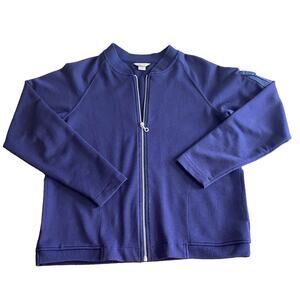 Vintage Jacket size Medium Raglan Sleeve Zip Up Navy Cotton Pockets Lightweight